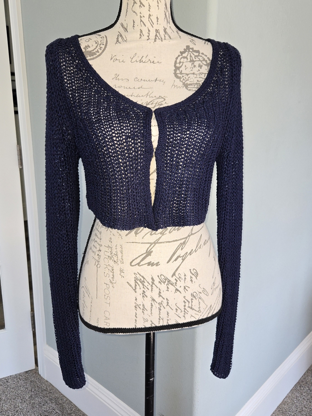 La Hearts Navy Cropped Open-Knit Cardigan - Picture 7 of 9